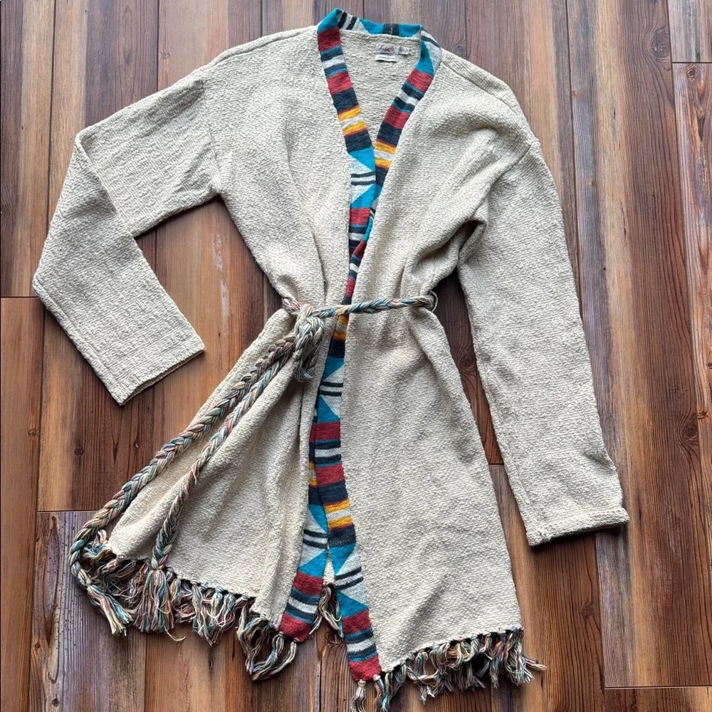 Faherty Organic Cotton Belted Fringe Duster Cardigan XS/S Coastal Boho - Picture 9 of 9
